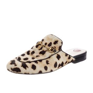 Authentic GUCCI Princetown Horsebit-Detailed Leopard-Print Calf Hair mules